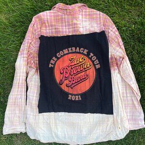 Adult XXL Zac Brown Band Ombré Bleach Dye Band Flannel Shirt